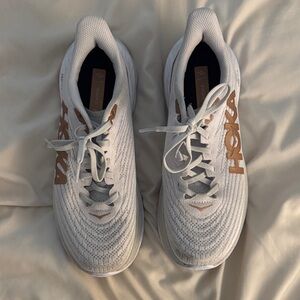 Hoka White and Tan Athletic Shoes